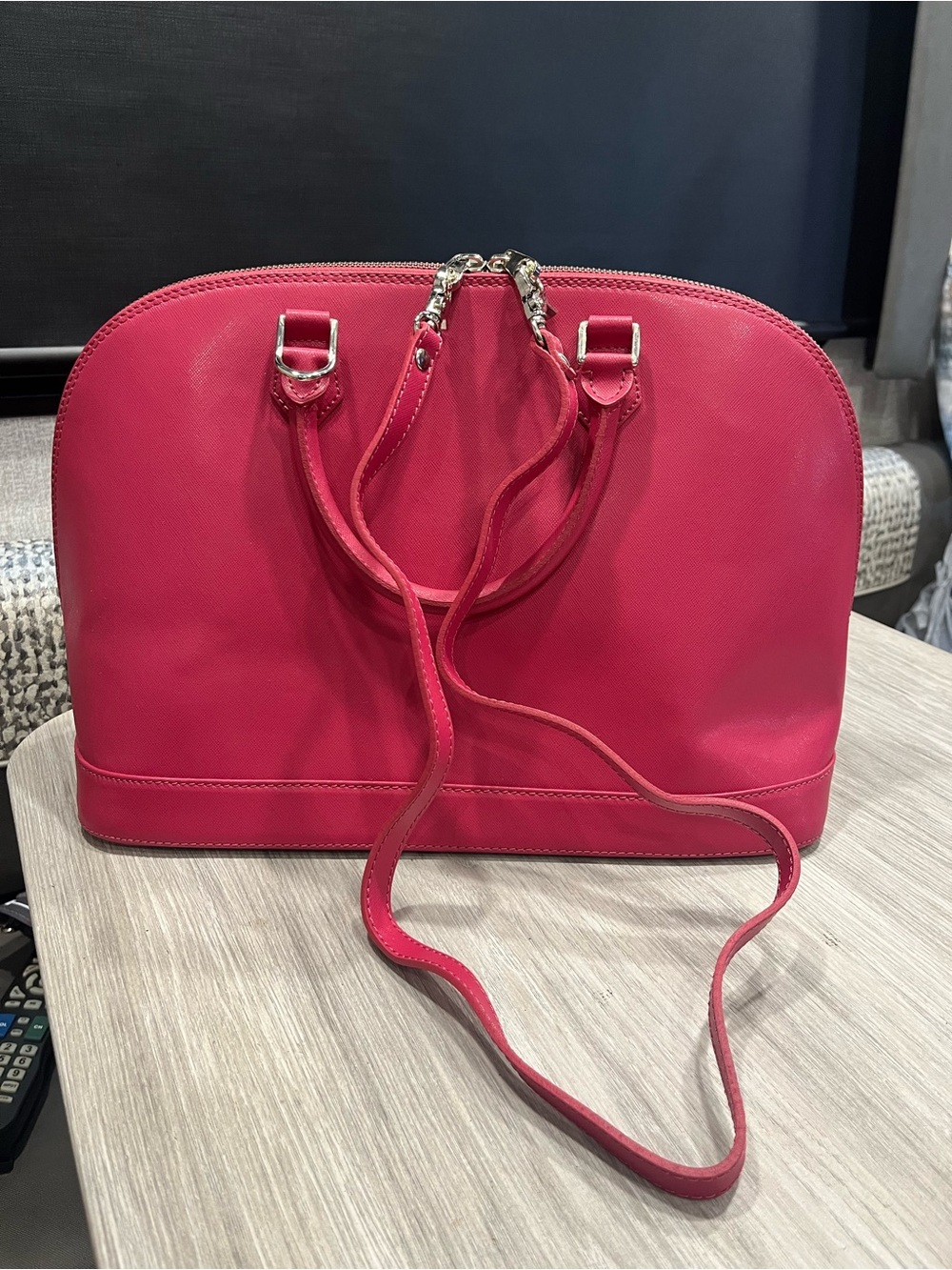 PULICATI SAFFIANO Leather Domed Satchel PINK Crossbody Made In Italy